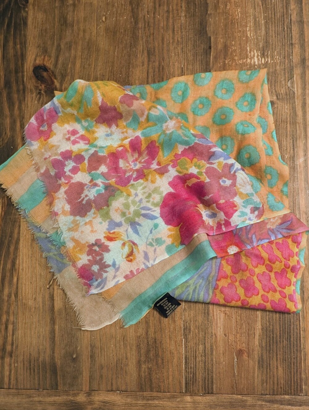 Ahujasons Wool Silk Floral Scarf Bright Colorful Gauzy Thin